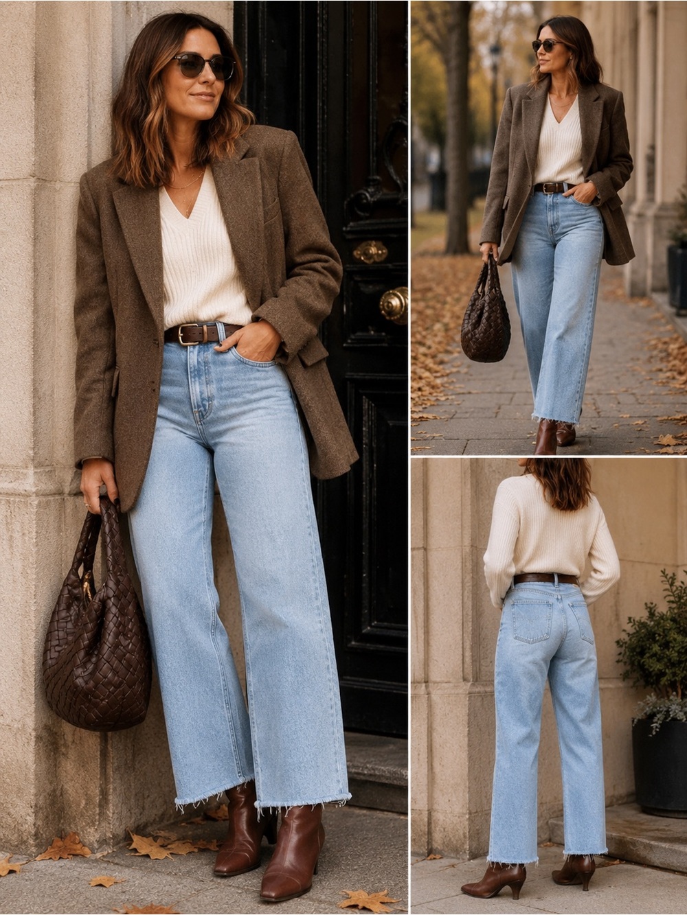 NAF NAF Paris High Rise Wide Leg Jeans Light Wash Raw Hem Size 4